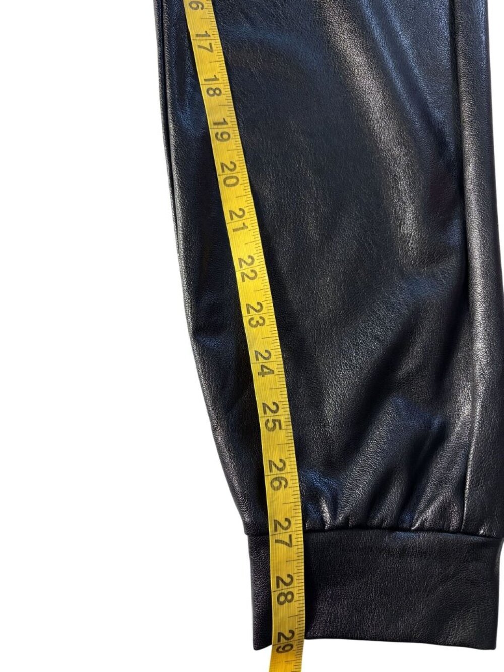 Commando Black Faux Leather Jogger Pants With Elastic Waistband & Cuffed Ankles - Picture 8 of 13